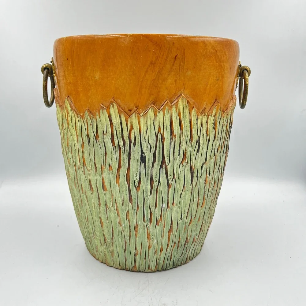 Vintage Carved Wood Wine Champagne Cooler Aldo Tura Style Metal Liner MCM